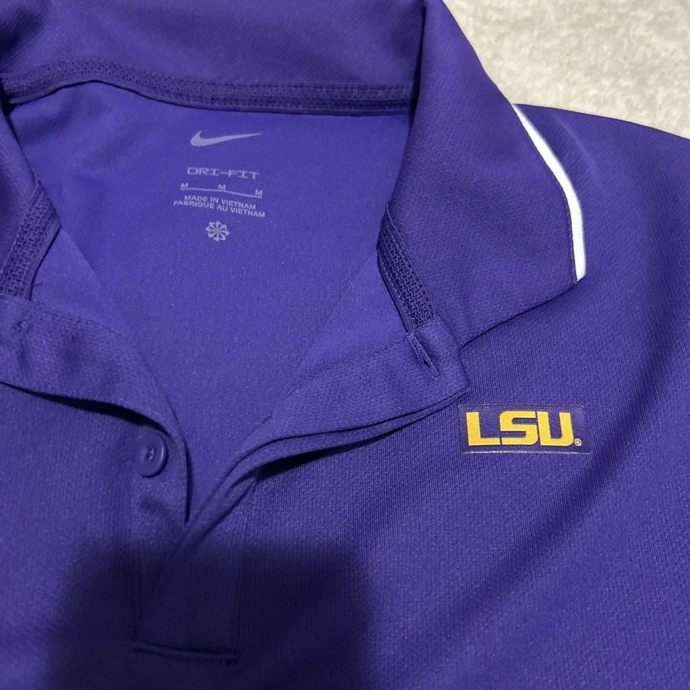 Nike LSU Tigers Dri-Fit Polo Shirt‎ Mens Medium Purple Gold Short Sleeve NCAA